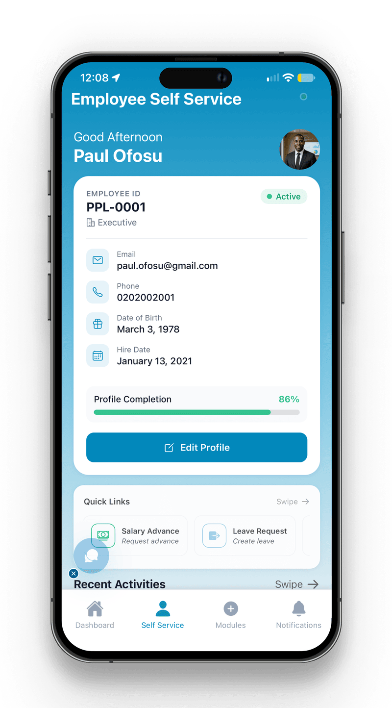Biz360 employee self-service mobile app for payslips, leave and requests