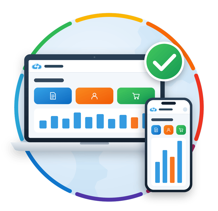 Simple, easy-to-use Biz360 ERP dashboard on laptop and mobile